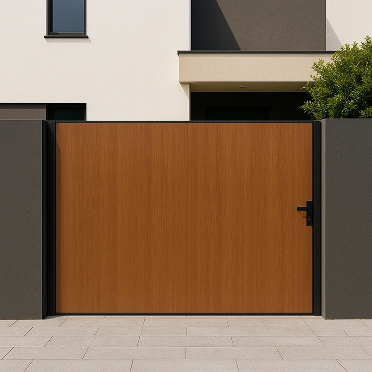 Solid full-frame HPL gate offering privacy and a sleek modern façade