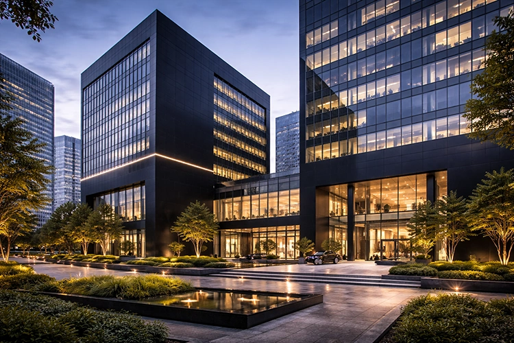 Premium black ACP sheet façade used in modern commercial and residential architecture